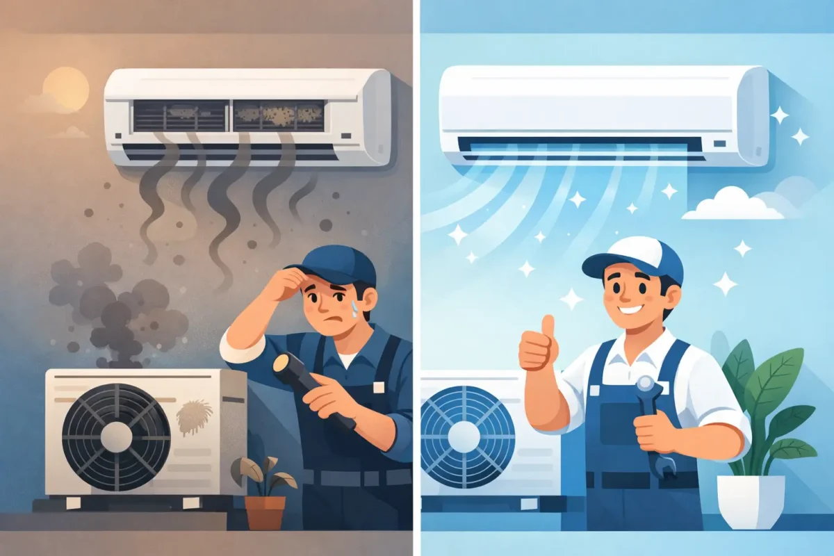 Aircon Servicing Before After Example Explained